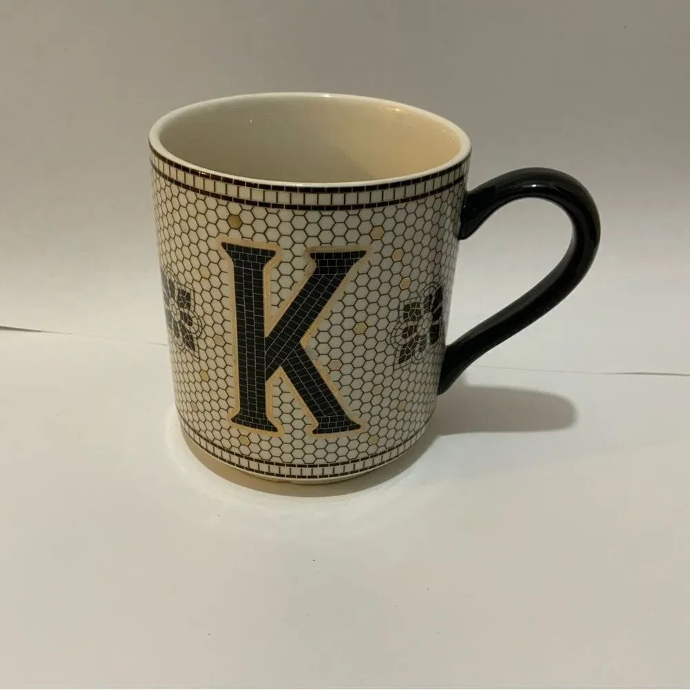 Anthropologie Monogram Letter K Initial Honeycomb Mosaic Tile Coffee Mug Cup 4”